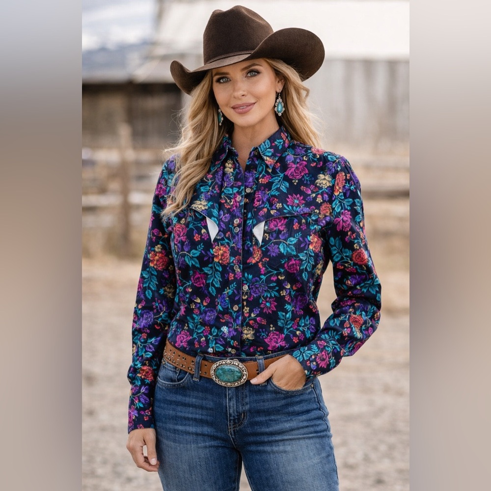 Cowboy Threads Western Floral Shirt Small Faux Vest‎ Handmade USA Chickasha OK
